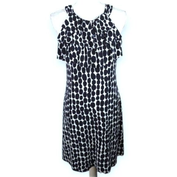 EN FOCUS STUDIO BLACK & WHITE POLKA-DOT RUFFLE DRESS SZ.8 EUC. - Picture 1 of 7